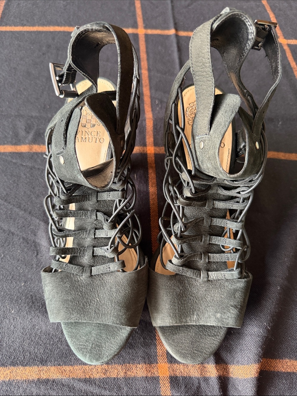 Vince Camuto Black Suede Lace-Up Gladiator Heels